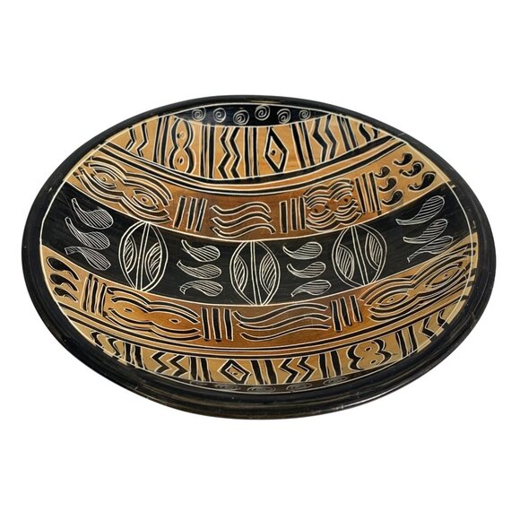 Hand-Carved Soapstone Kenyan Decorative Dish / Bowl Intricate Tribal Patterns - Picture 2 of 8